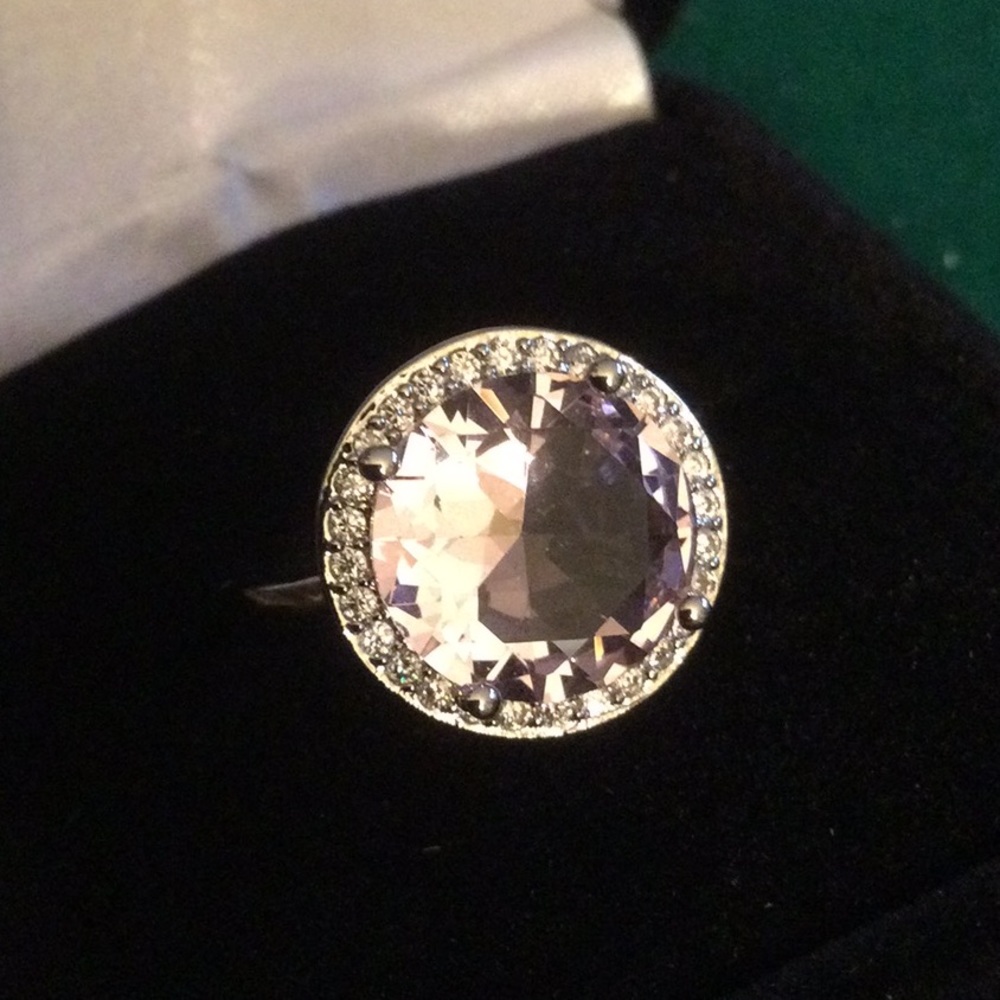 Romantic Pink Kunzite Quartz Ring with Halo - Picture 2 of 10